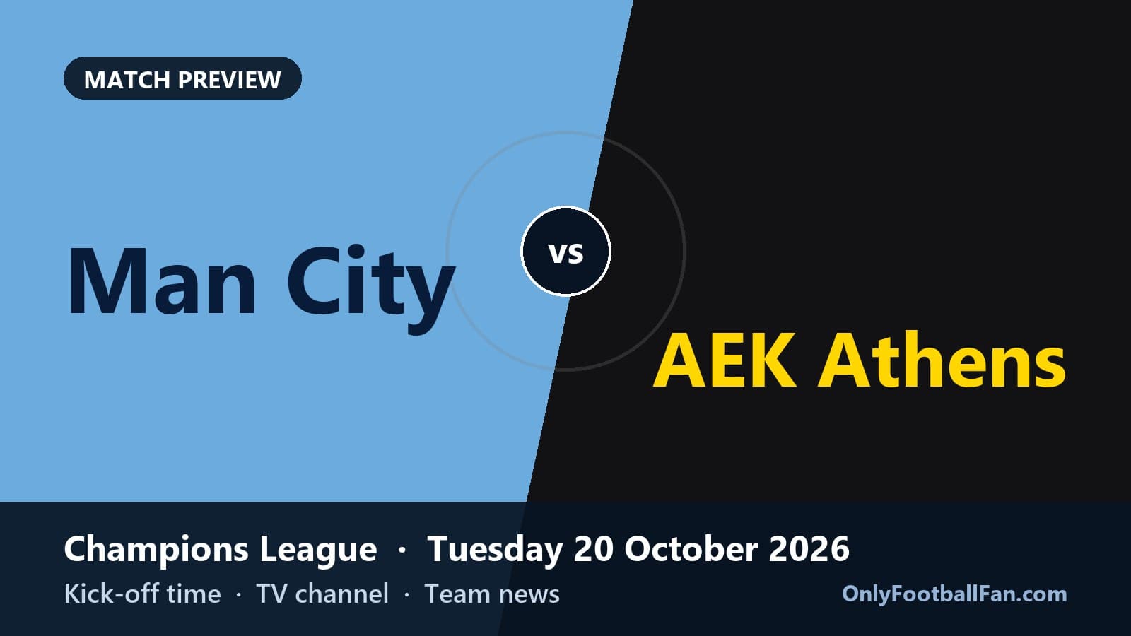 Man City vs AEK Athens: Kick-off Time, TV Channel & Team News
