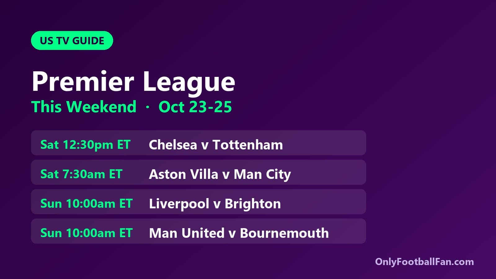 Premier League This Weekend: US TV Schedule, Times and Channels (Oct 23-25)